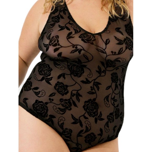 Torrid Black Mesh Floral Velvet Flocked Bodysuit Plus Size 2X - Picture 4 of 7